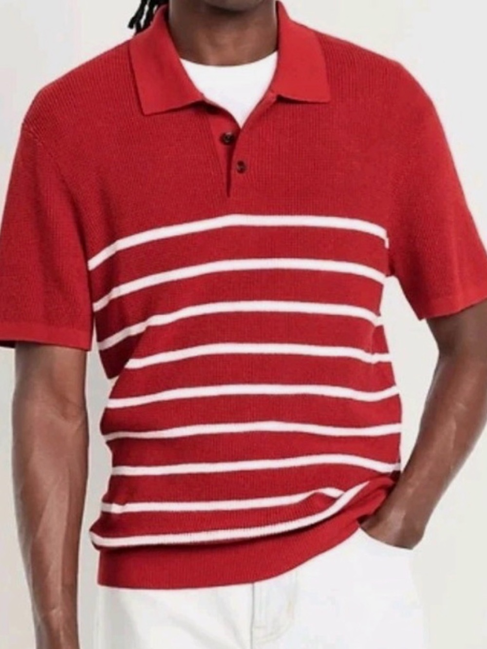 Old Navy Red Polo with White Stripes